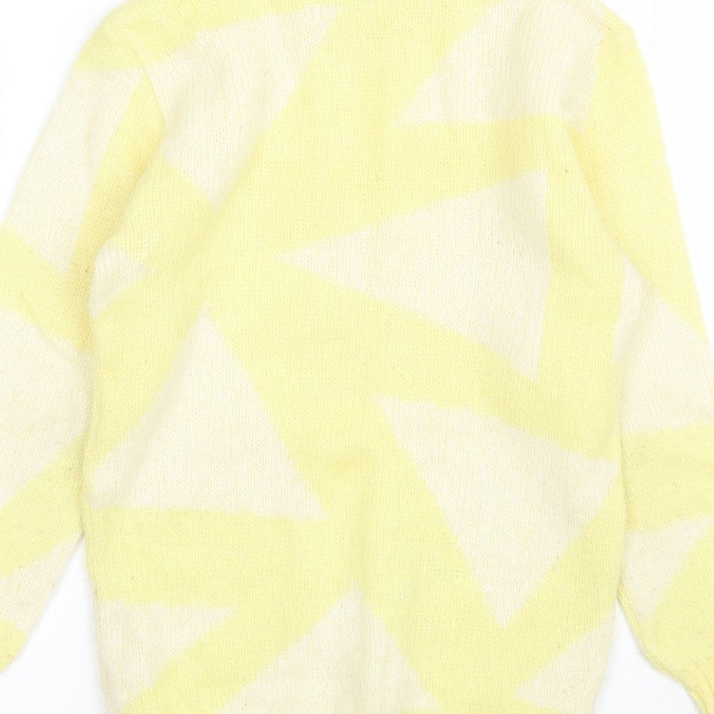 Fiorucci Womens Yellow Round Neck Geometric Wool Blend Pullover Jumper Size 10