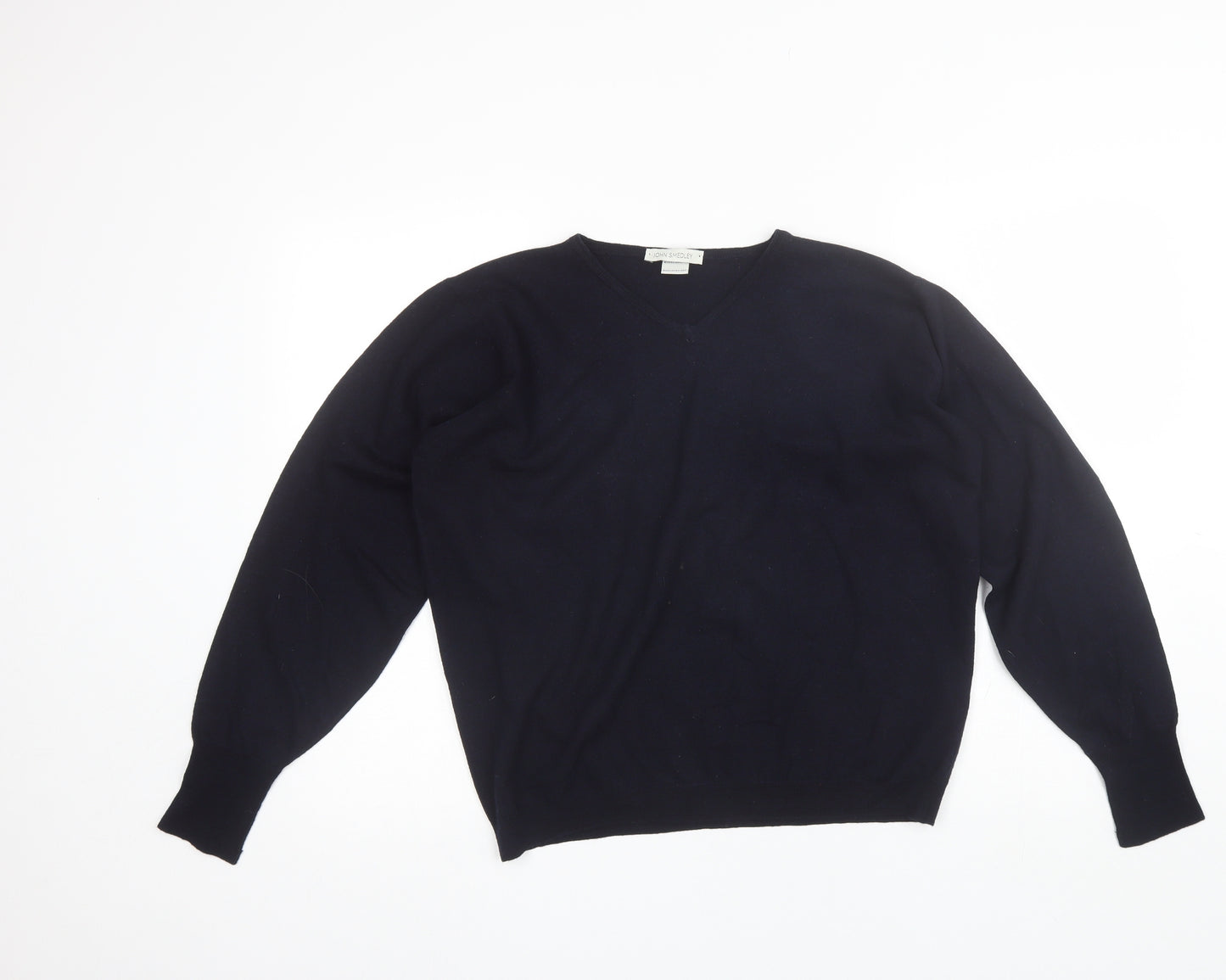 John Smedley Womens Blue V-Neck  Wool Pullover Jumper Size L