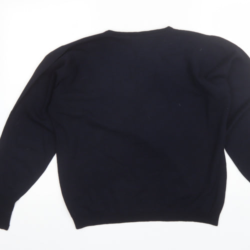 John Smedley Womens Blue V-Neck  Wool Pullover Jumper Size L