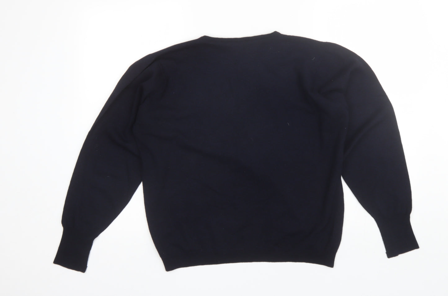 John Smedley Womens Blue V-Neck  Wool Pullover Jumper Size L