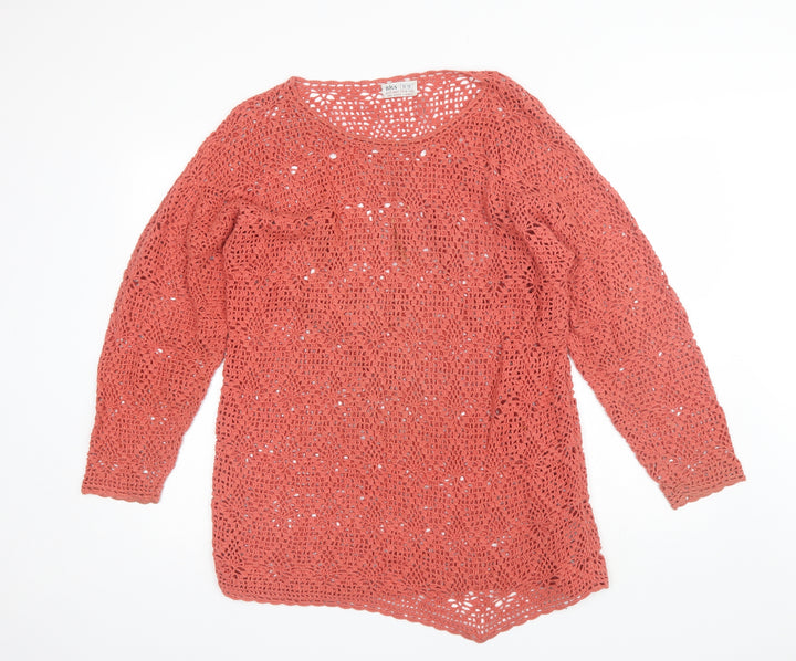 BHS Womens Pink Round Neck Cotton Blend Pullover Jumper Size 10