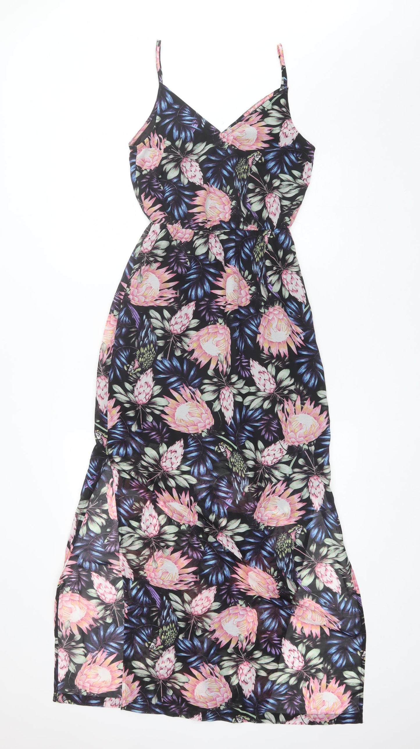 Divided Womens Black Floral Polyester Maxi  Size 4  V-Neck