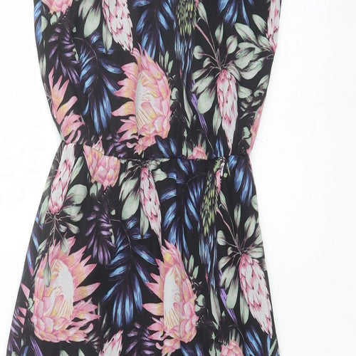 Divided Womens Black Floral Polyester Maxi  Size 4  V-Neck