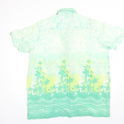 Bambu Mens Green Floral Cotton  Button-Up Size L Collared