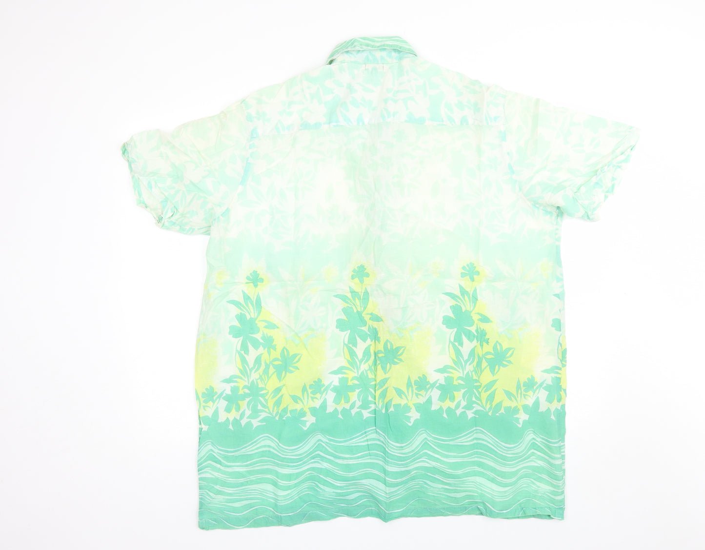 Bambu Mens Green Floral Cotton  Button-Up Size L Collared