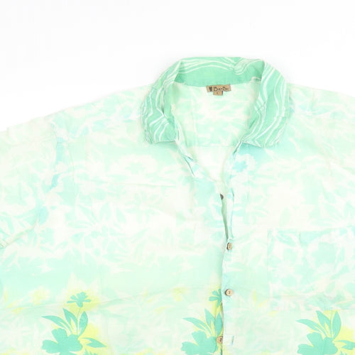 Bambu Mens Green Floral Cotton  Button-Up Size L Collared