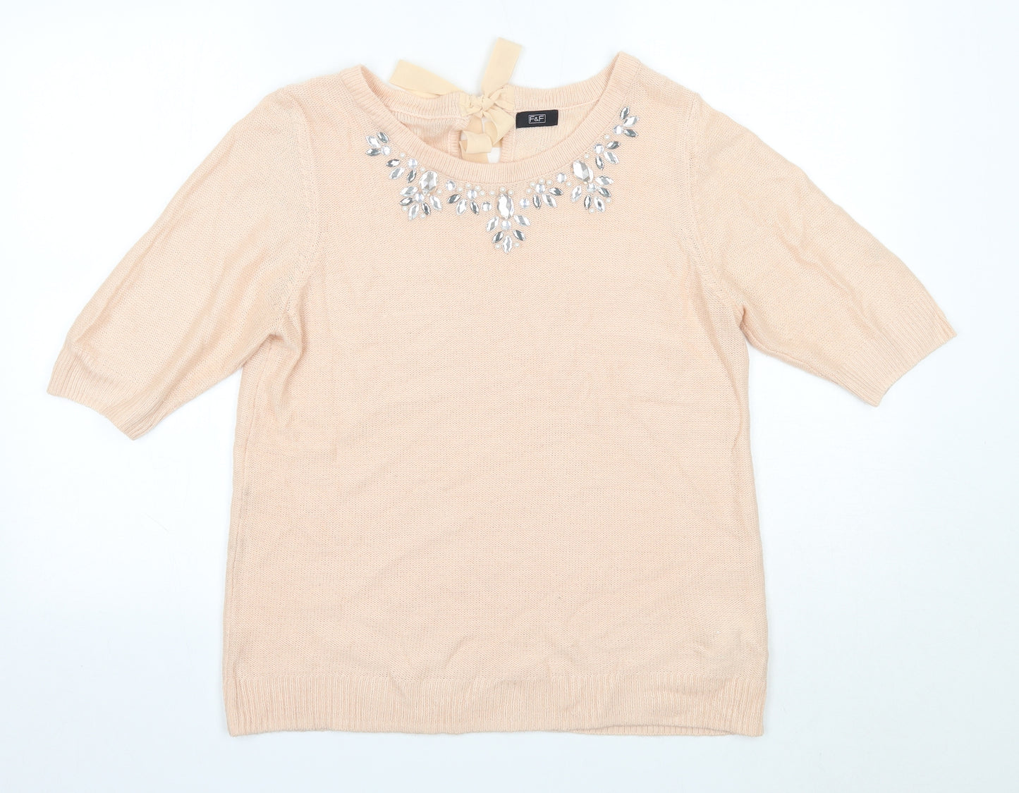 F&F Womens Pink Round Neck  Acrylic Pullover Jumper Size 14