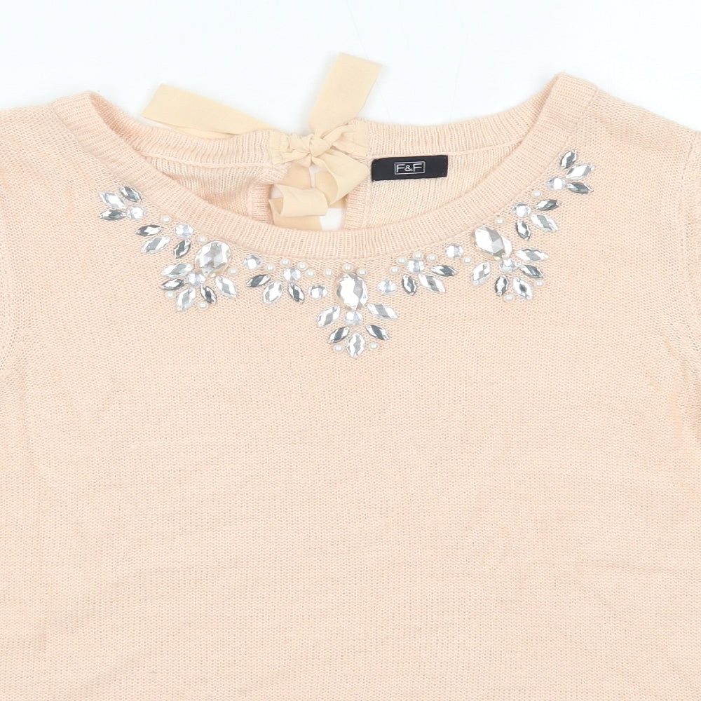 F&F Womens Pink Round Neck  Acrylic Pullover Jumper Size 14