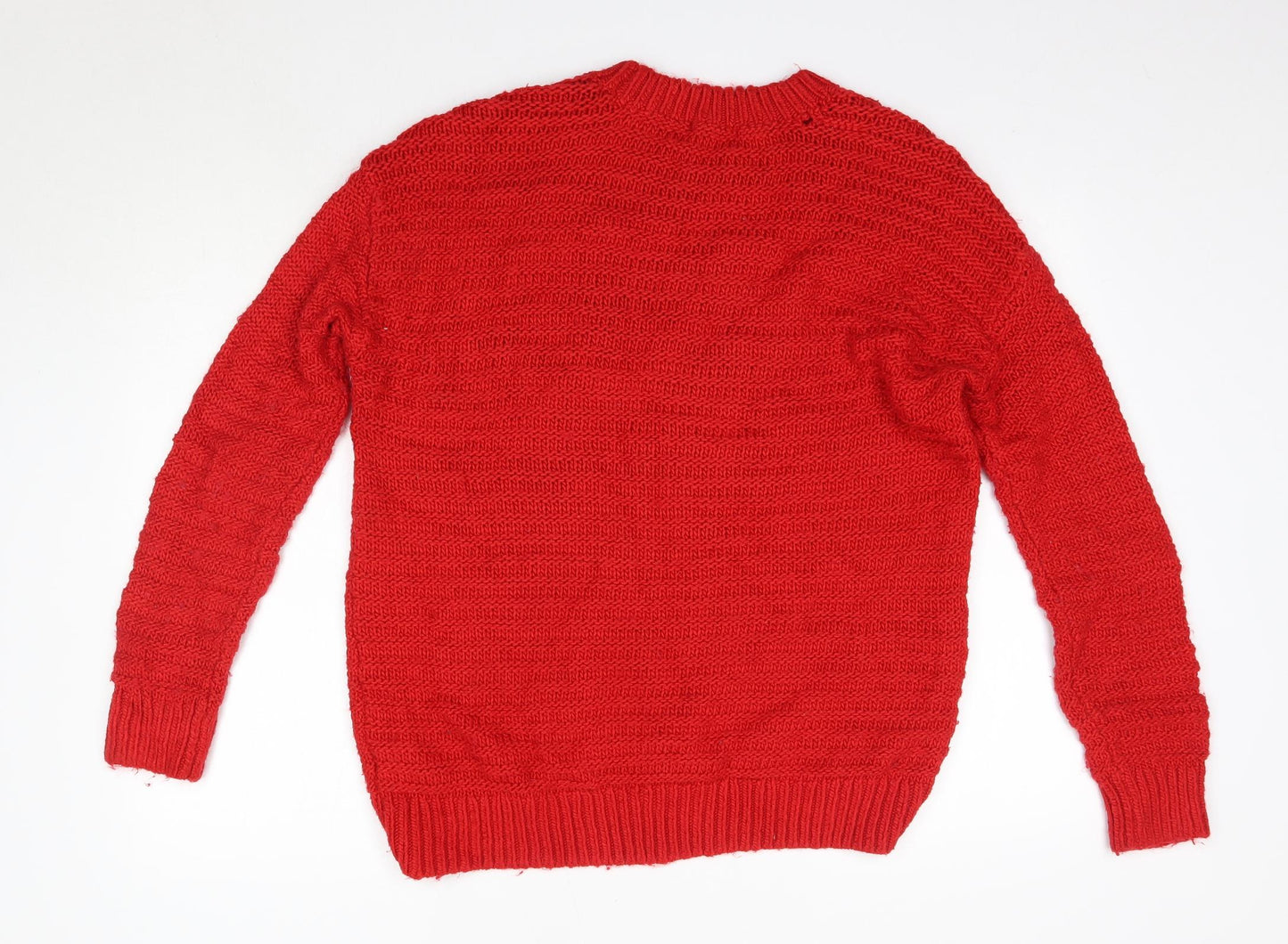 H&M Womens Red Round Neck  Acrylic Pullover Jumper Size S