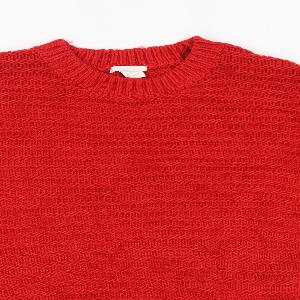 H&M Womens Red Round Neck  Acrylic Pullover Jumper Size S
