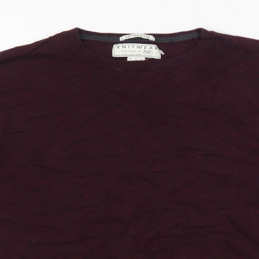 F&F Mens Purple Round Neck  Cotton Pullover Jumper Size S