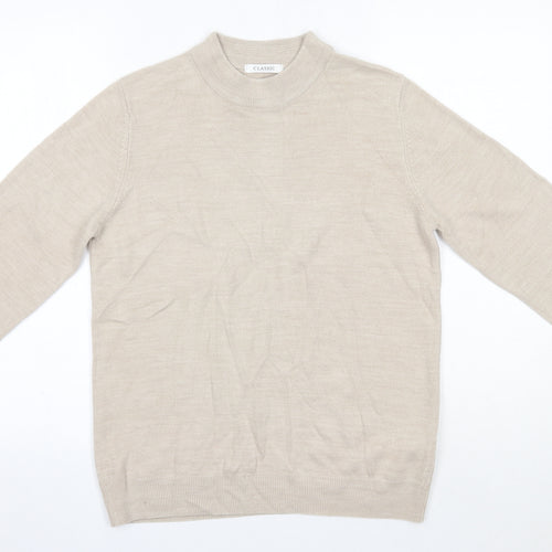 M&S Womens Beige High Neck  Acrylic Pullover Jumper Size 14