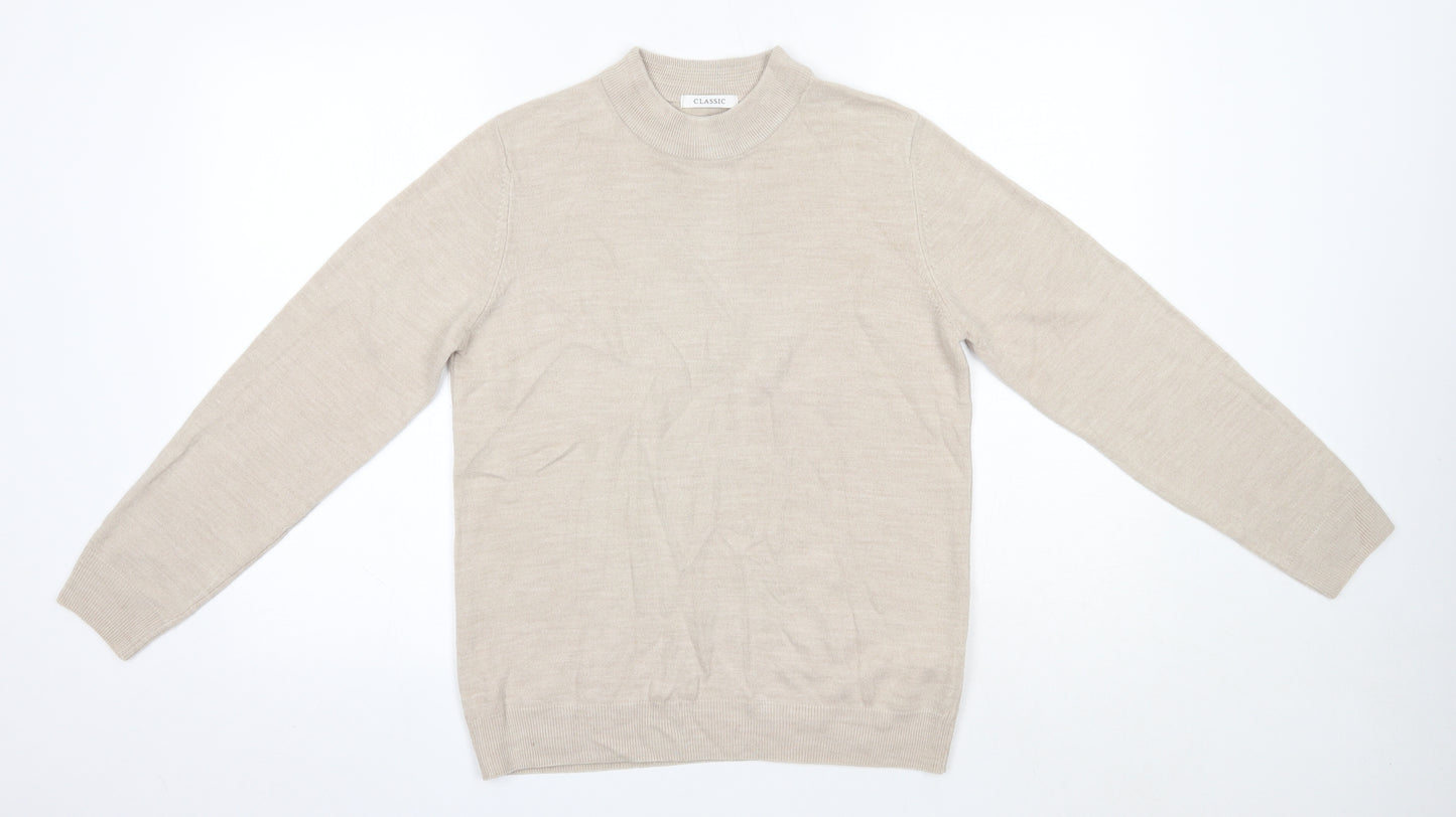 M&S Womens Beige High Neck  Acrylic Pullover Jumper Size 14