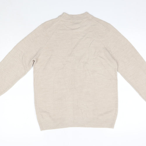M&S Womens Beige High Neck  Acrylic Pullover Jumper Size 14