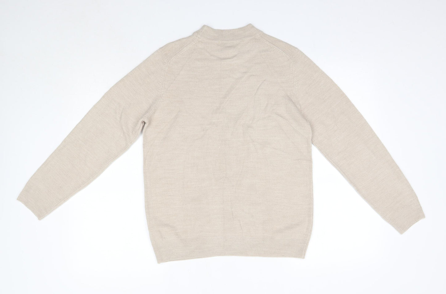 M&S Womens Beige High Neck  Acrylic Pullover Jumper Size 14