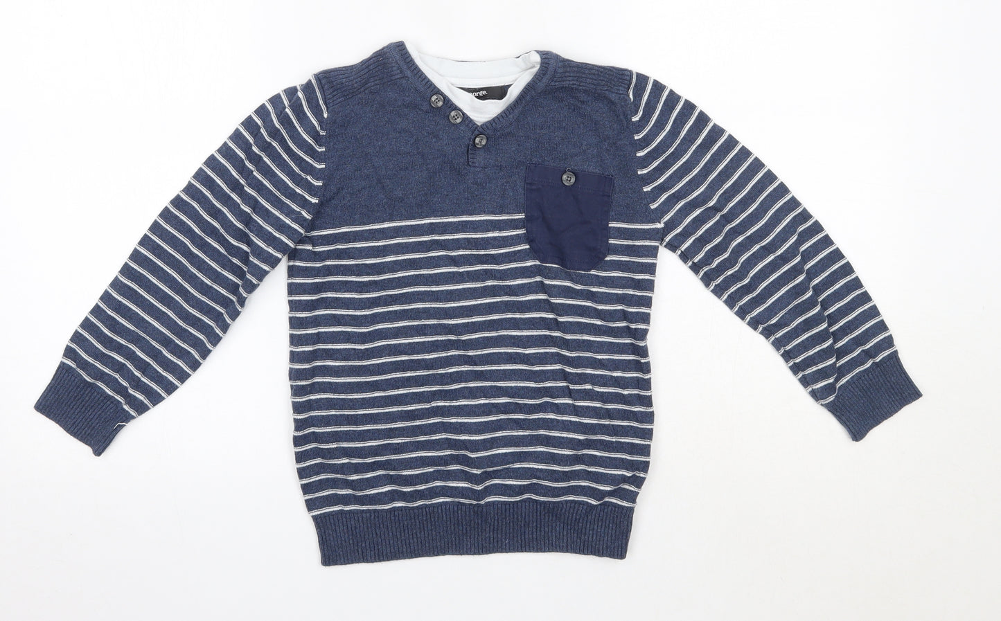 George Boys Blue Round Neck Striped 100% Cotton Pullover Jumper Size 7-8 Years