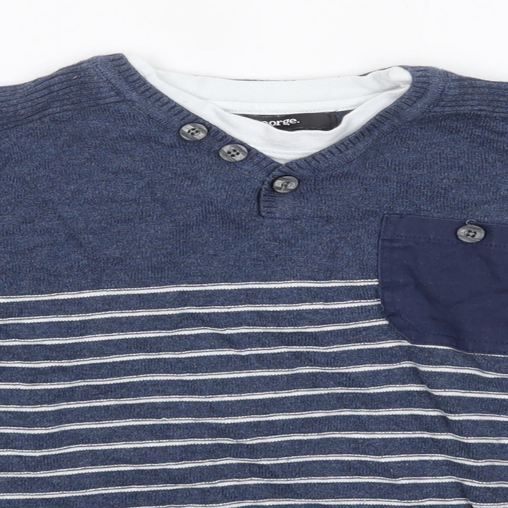 George Boys Blue Round Neck Striped 100% Cotton Pullover Jumper Size 7-8 Years
