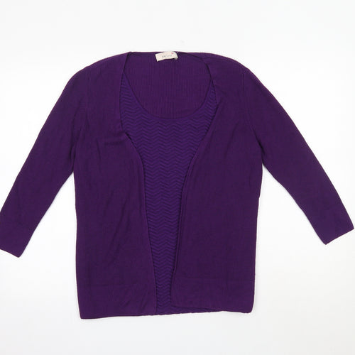M&S Womens Purple Round Neck  Acrylic Cardigan Jumper Size 14