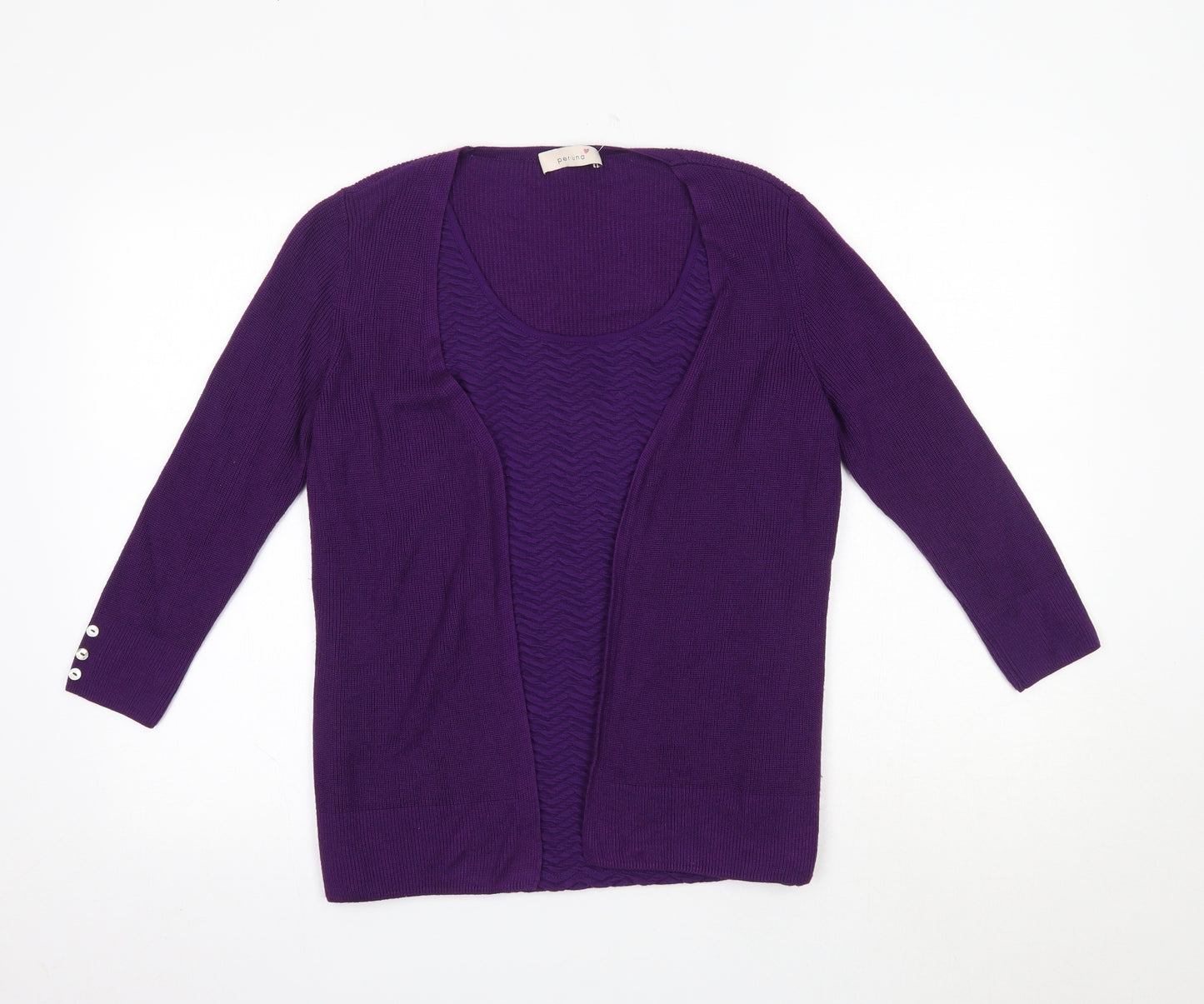 M&S Womens Purple Round Neck  Acrylic Cardigan Jumper Size 14