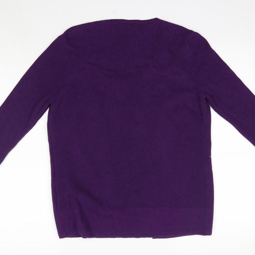 M&S Womens Purple Round Neck  Acrylic Cardigan Jumper Size 14