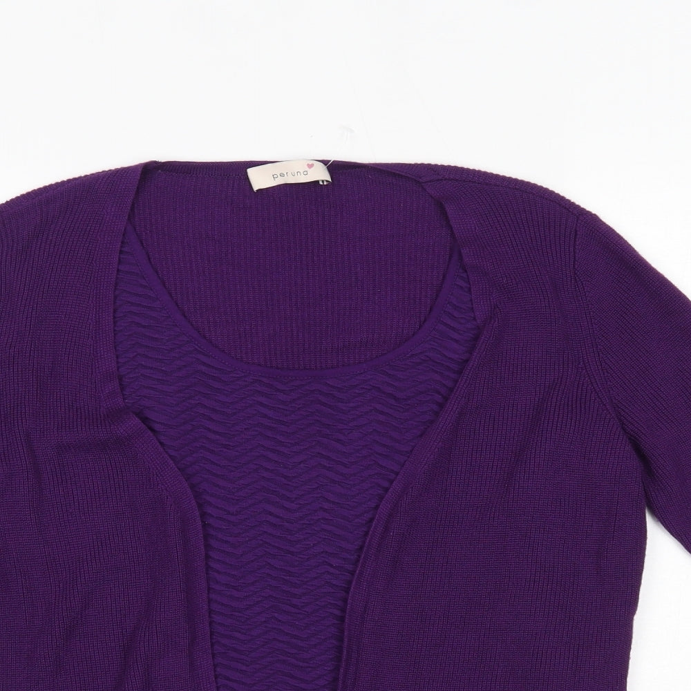 M&S Womens Purple Round Neck  Acrylic Cardigan Jumper Size 14