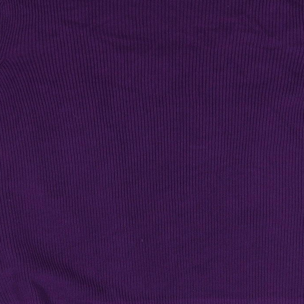 M&S Womens Purple Round Neck  Acrylic Cardigan Jumper Size 14
