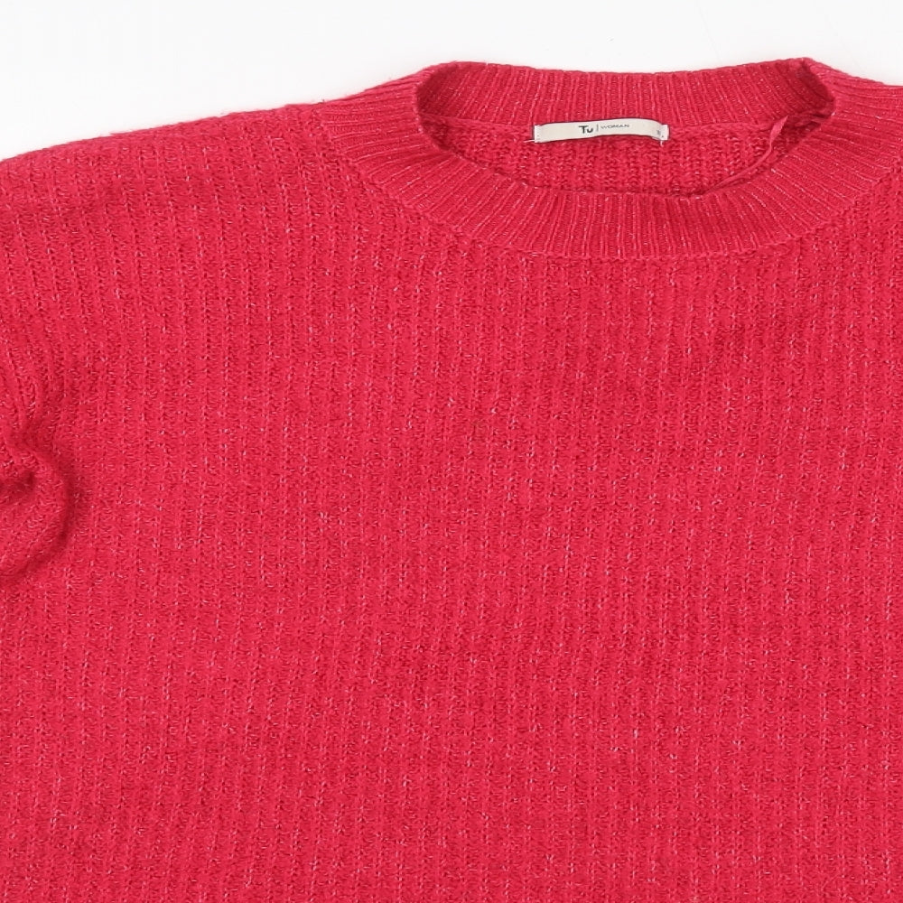 TU Womens Pink Crew Neck  Acrylic Pullover Jumper Size 12