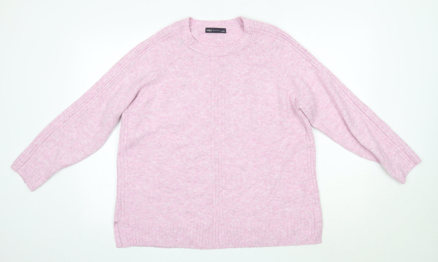M&S Womens Pink Round Neck  Acrylic Pullover Jumper Size L