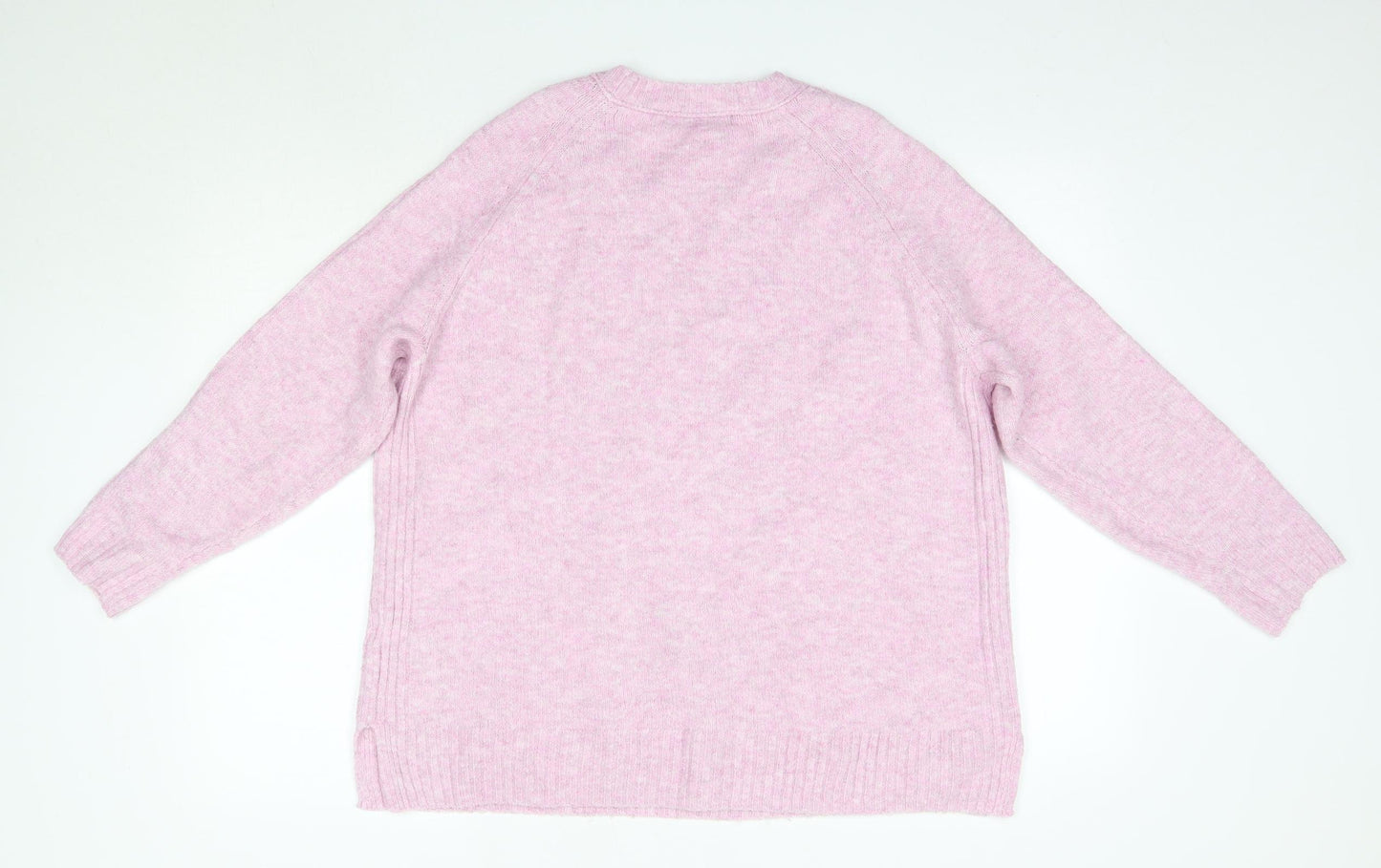 M&S Womens Pink Round Neck  Acrylic Pullover Jumper Size L