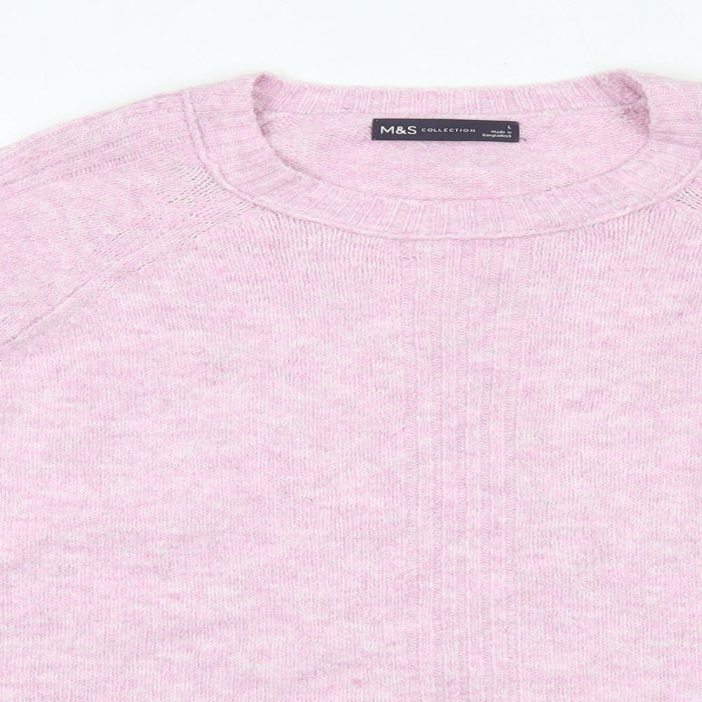 M&S Womens Pink Round Neck  Acrylic Pullover Jumper Size L