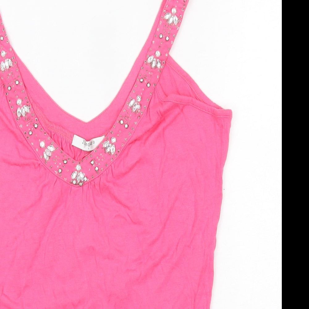 Zingara Womens Pink  Viscose Camisole Blouse Size L V-Neck