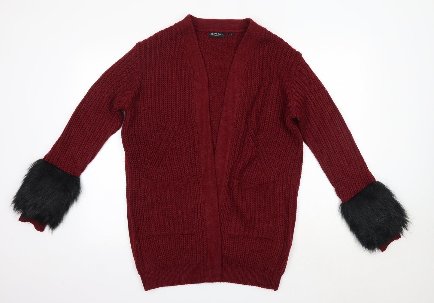 Brave Soul Womens Purple V-Neck  Acrylic Cardigan Jumper Size S