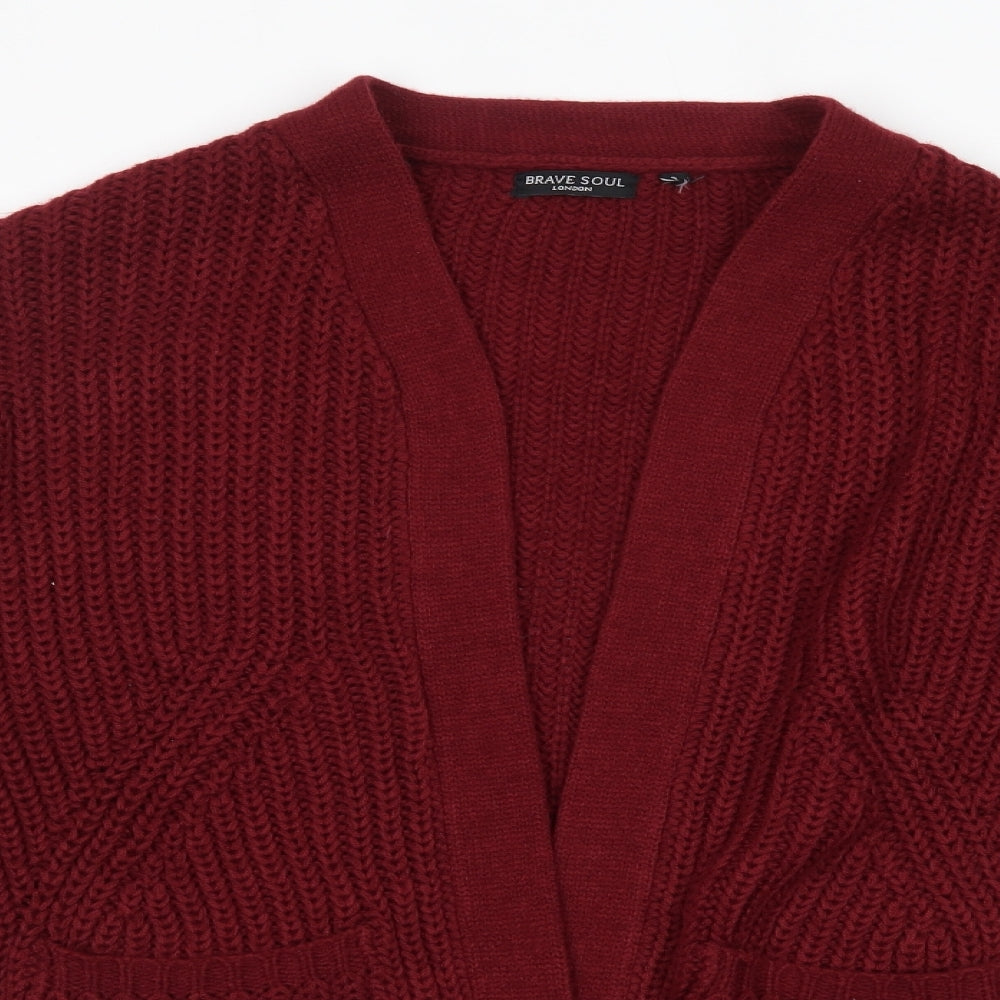 Brave Soul Womens Purple V-Neck  Acrylic Cardigan Jumper Size S