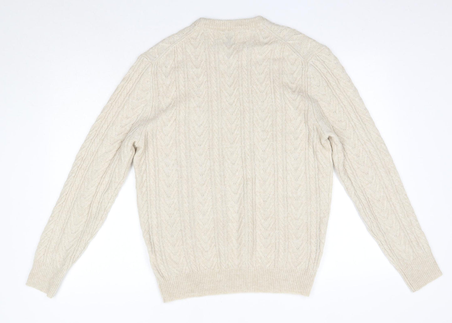 Zara Mens Beige Round Neck  Nylon Pullover Jumper Size L