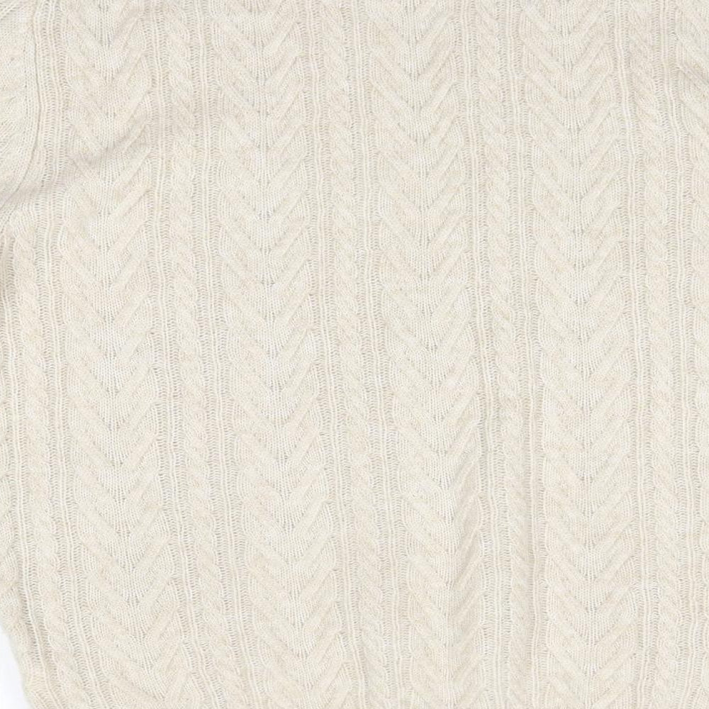 Zara Mens Beige Round Neck  Nylon Pullover Jumper Size L