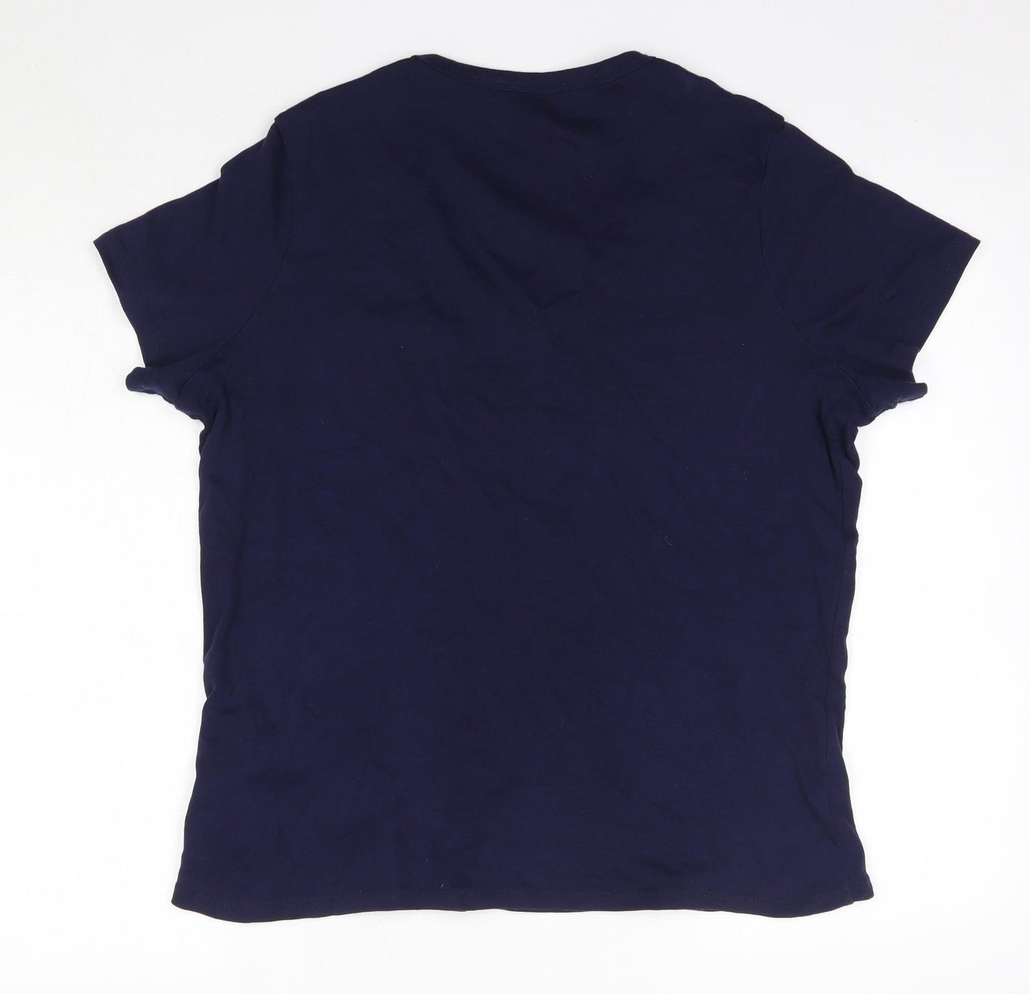 M&S Womens Blue  100% Cotton Basic T-Shirt Size 22 V-Neck
