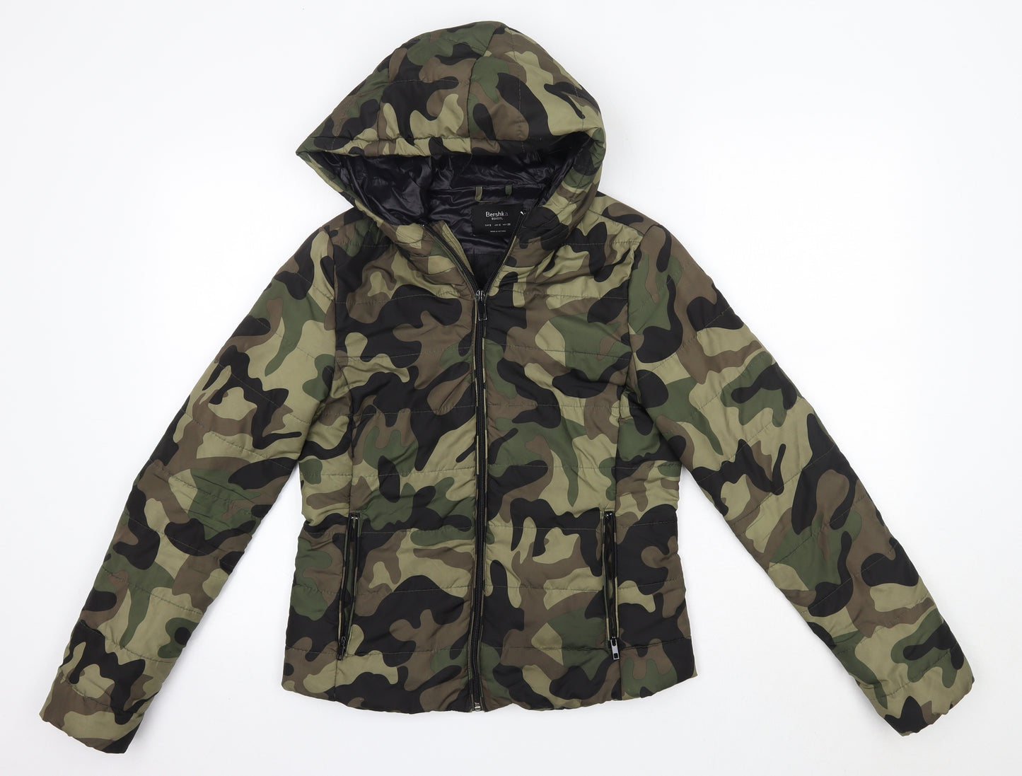 Bershka Womens Green Camouflage  Jacket Coat Size S