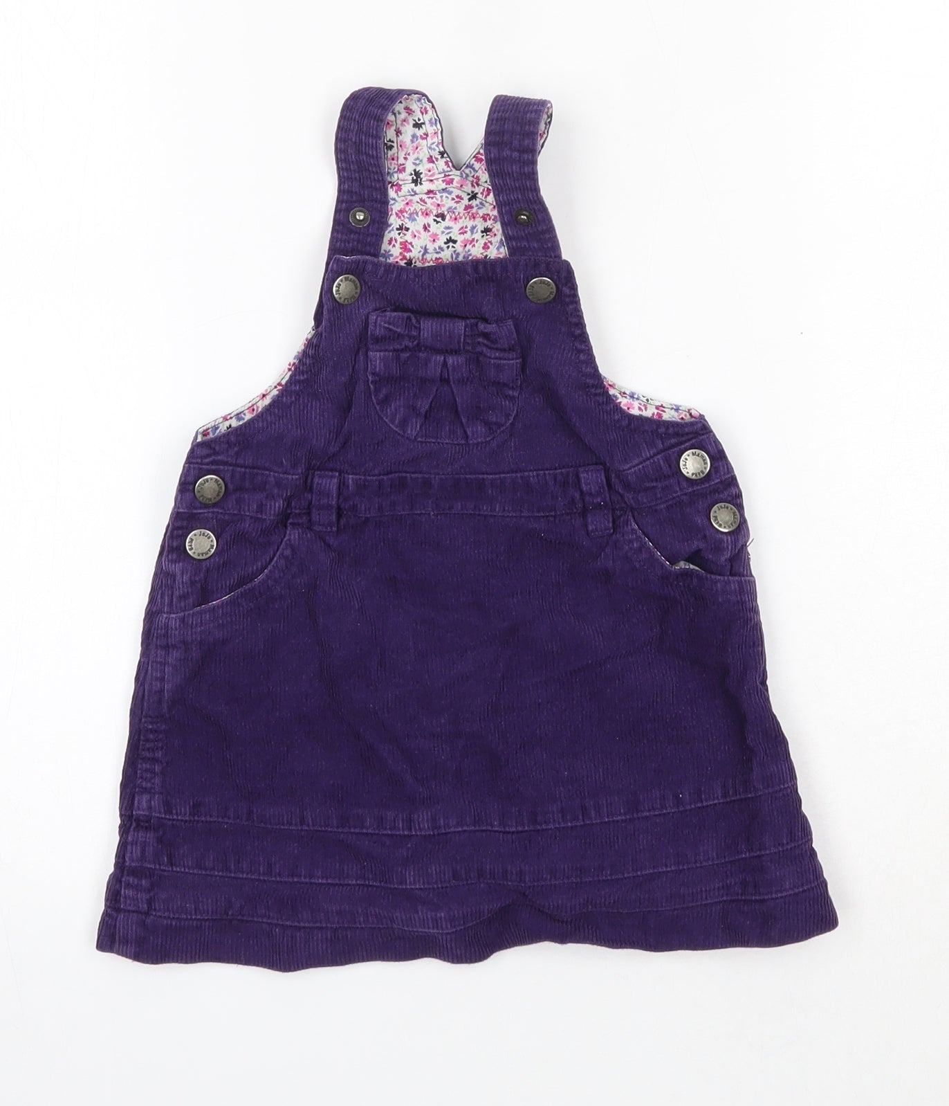 JoJo Maman Bébé Baby Purple  100% Cotton Pinafore/Dungaree Dress  Size 12-18 Months  Square Neck
