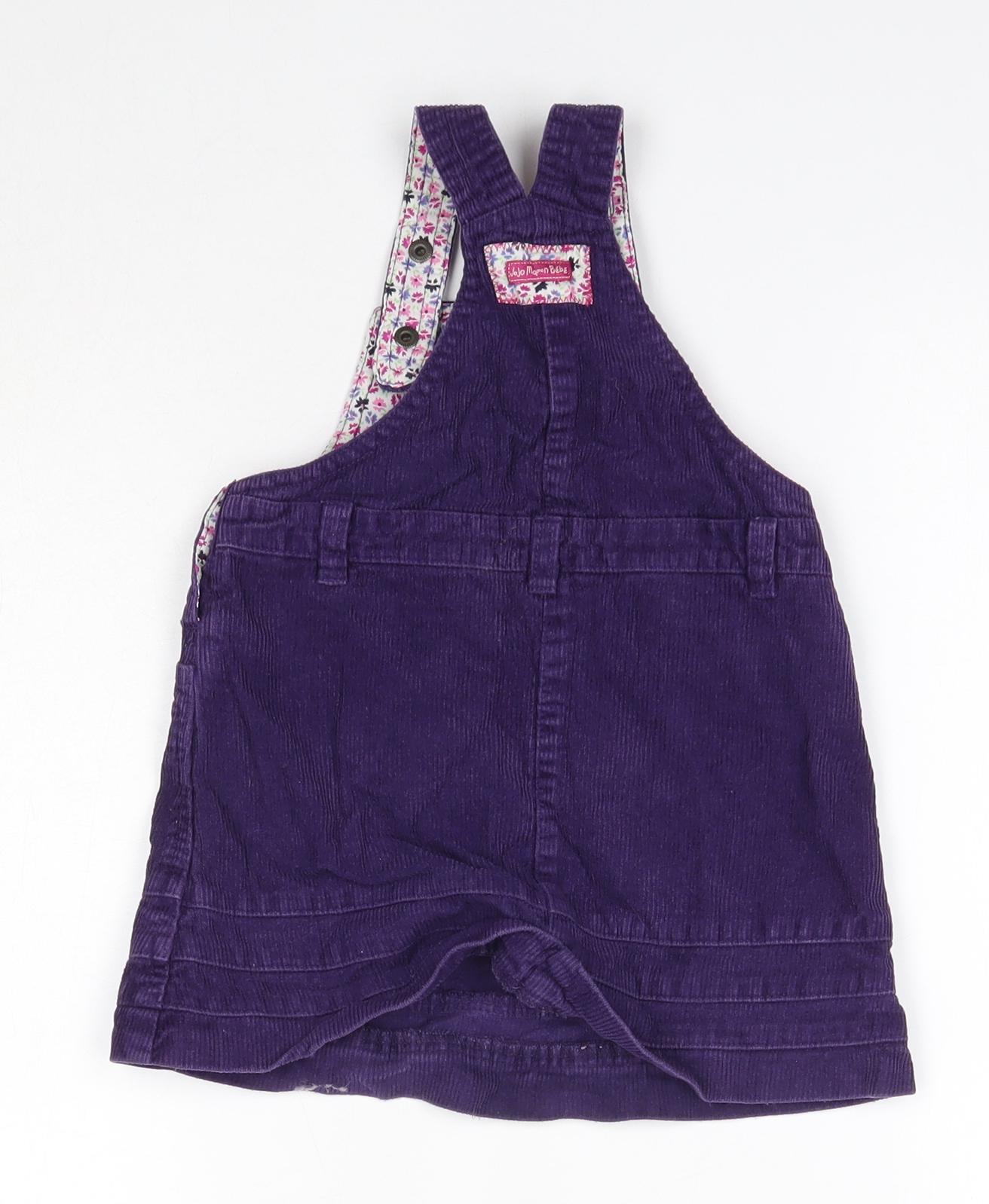 JoJo Maman Bébé Baby Purple  100% Cotton Pinafore/Dungaree Dress  Size 12-18 Months  Square Neck