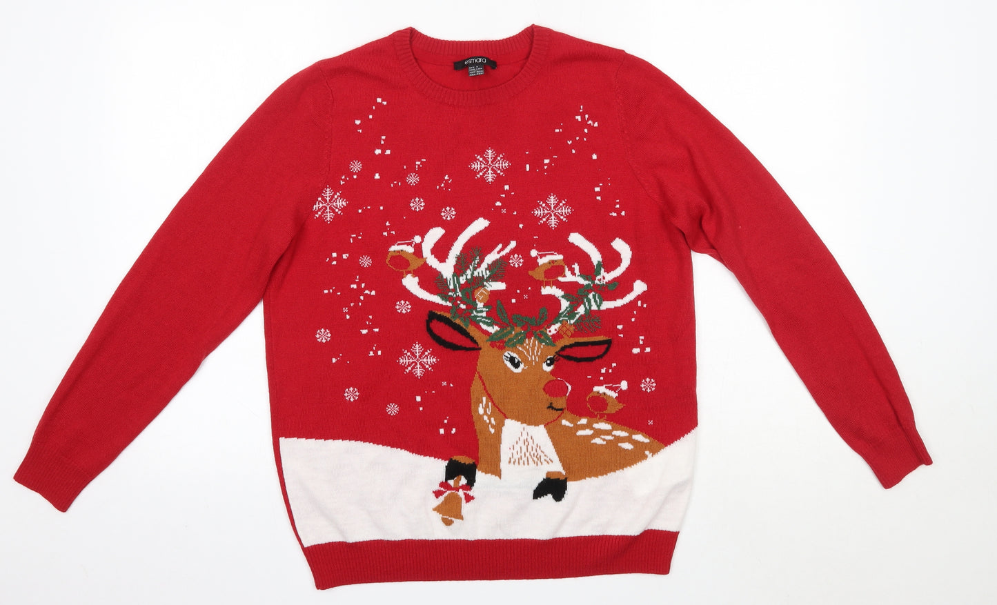 ESMARA Womens Red Round Neck  Acrylic Pullover Jumper Size M   - Christmas Light Up Flashing