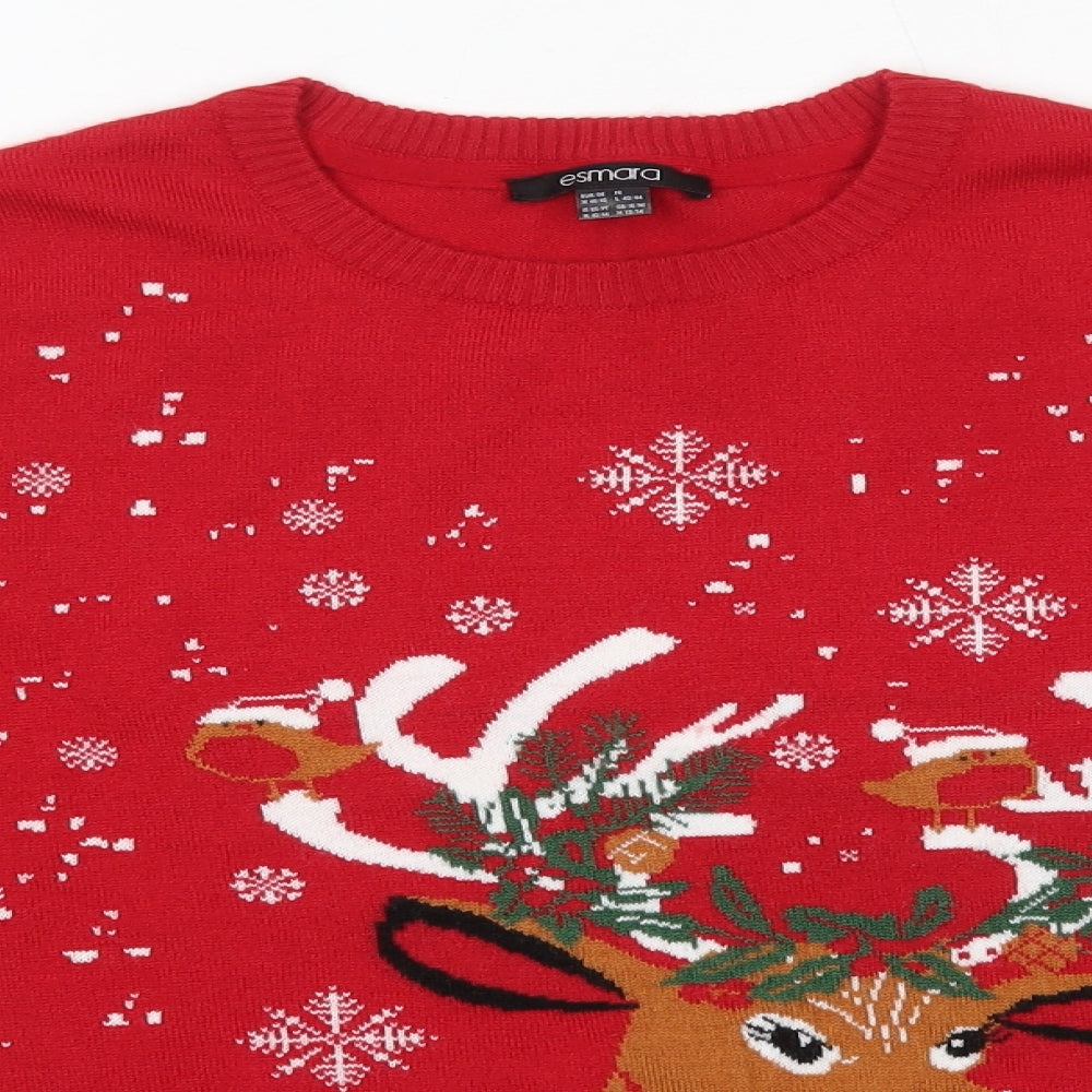 ESMARA Womens Red Round Neck  Acrylic Pullover Jumper Size M   - Christmas Light Up Flashing