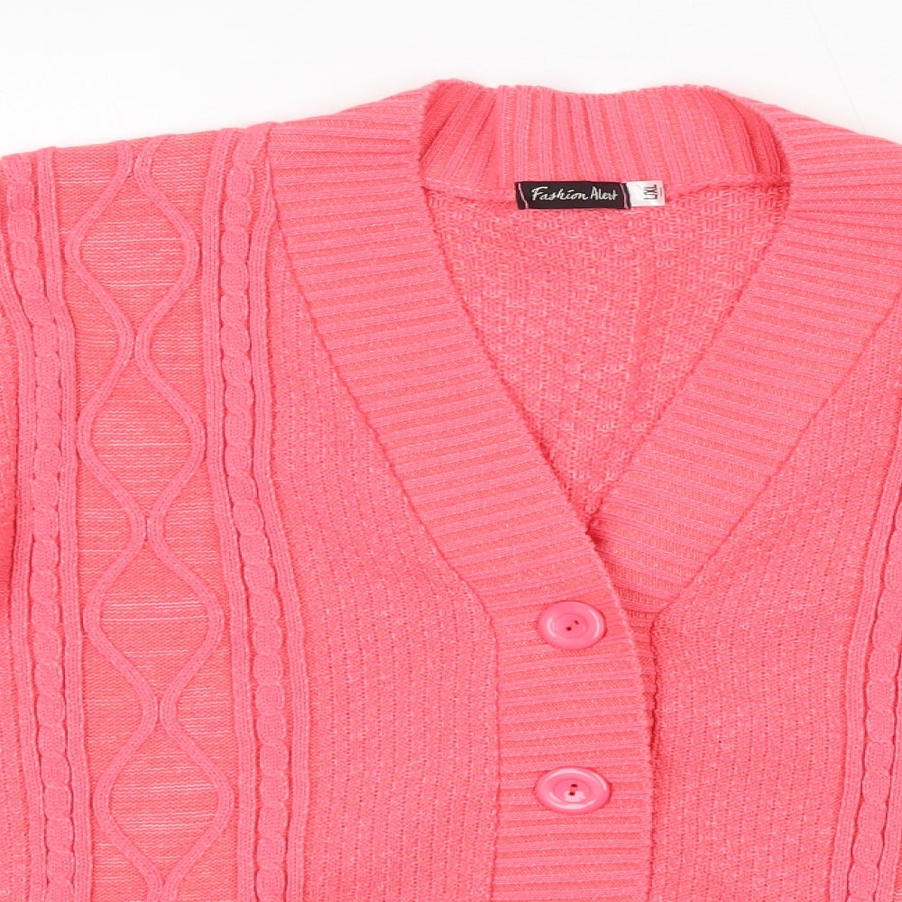 Fashion Alert Womens Pink V-Neck  Acrylic Cardigan Jumper Size L
