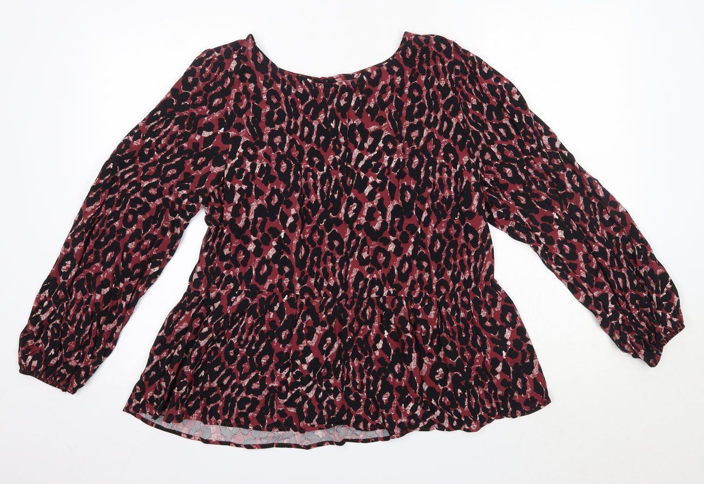 Peacocks Womens Pink Animal Print Viscose Basic Blouse Size 14 Round Neck