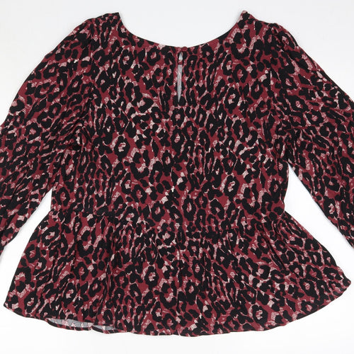 Peacocks Womens Pink Animal Print Viscose Basic Blouse Size 14 Round Neck
