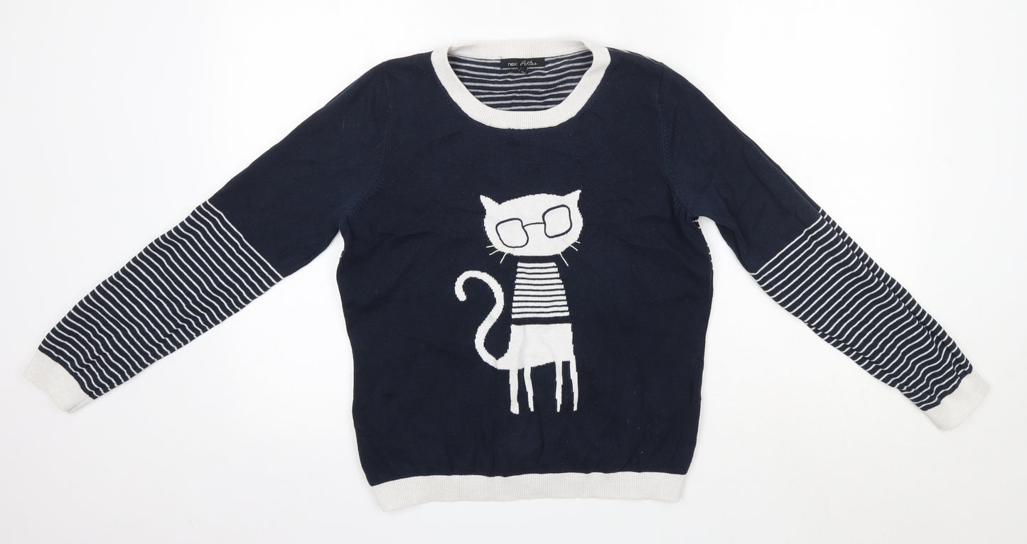 NEXT Womens Blue Round Neck Striped 100% Cotton Pullover Jumper Size 14   - Cat