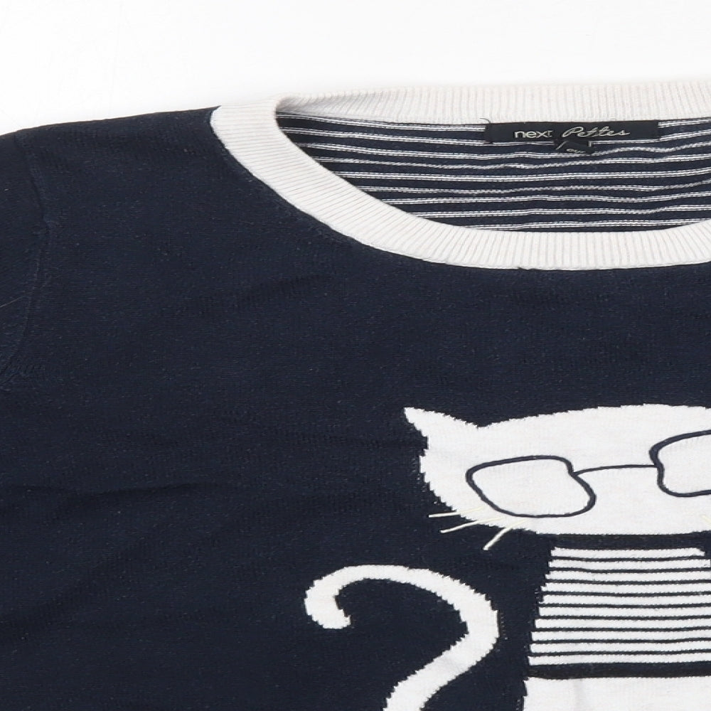 NEXT Womens Blue Round Neck Striped 100% Cotton Pullover Jumper Size 14   - Cat