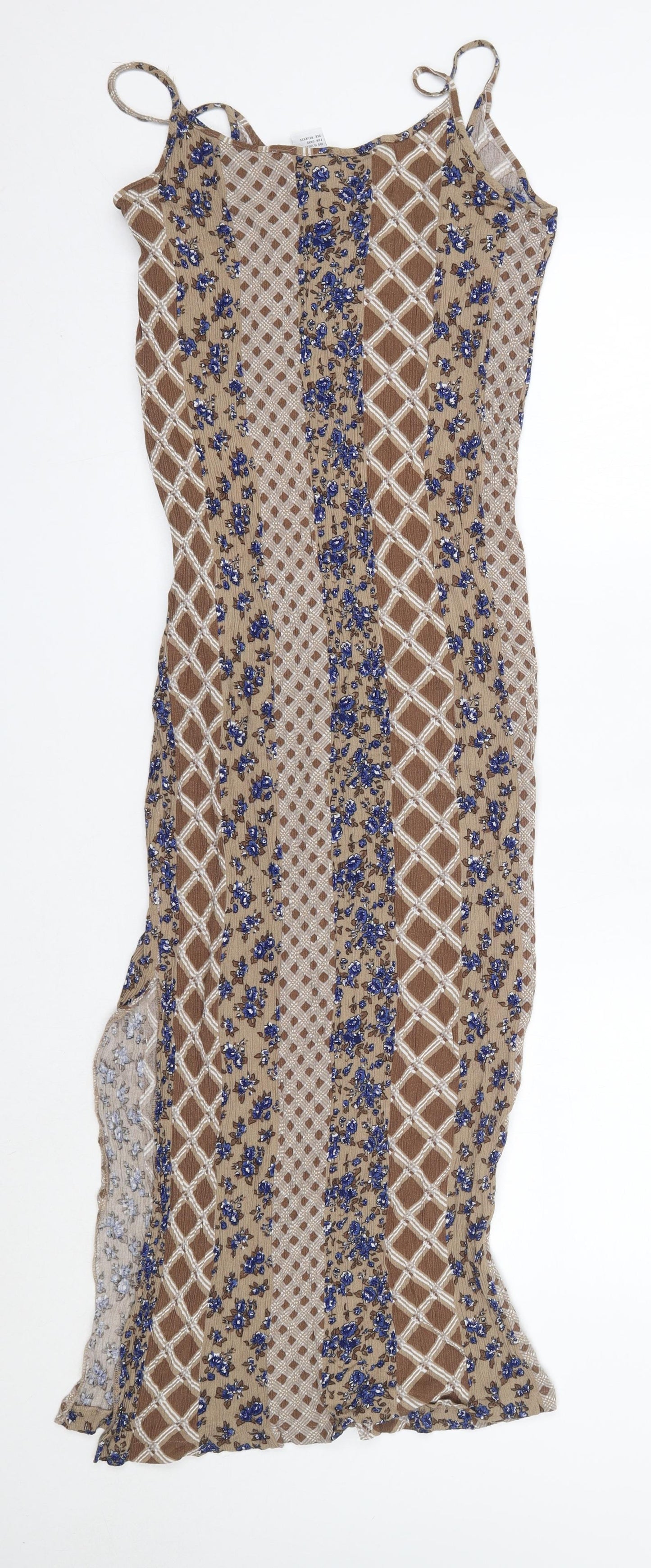 Preworn Womens Brown Floral Viscose T-Shirt Dress  Size S  Round Neck