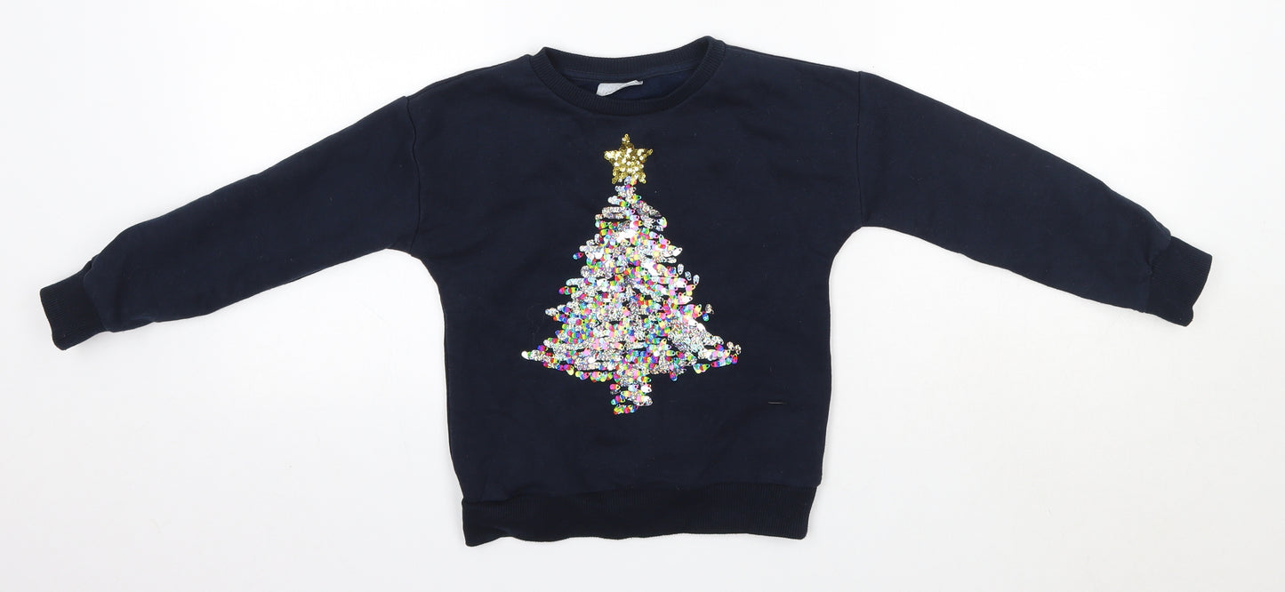 Matalan Girls Blue Round Neck  Cotton Pullover Jumper Size 6 Years   - Christmas