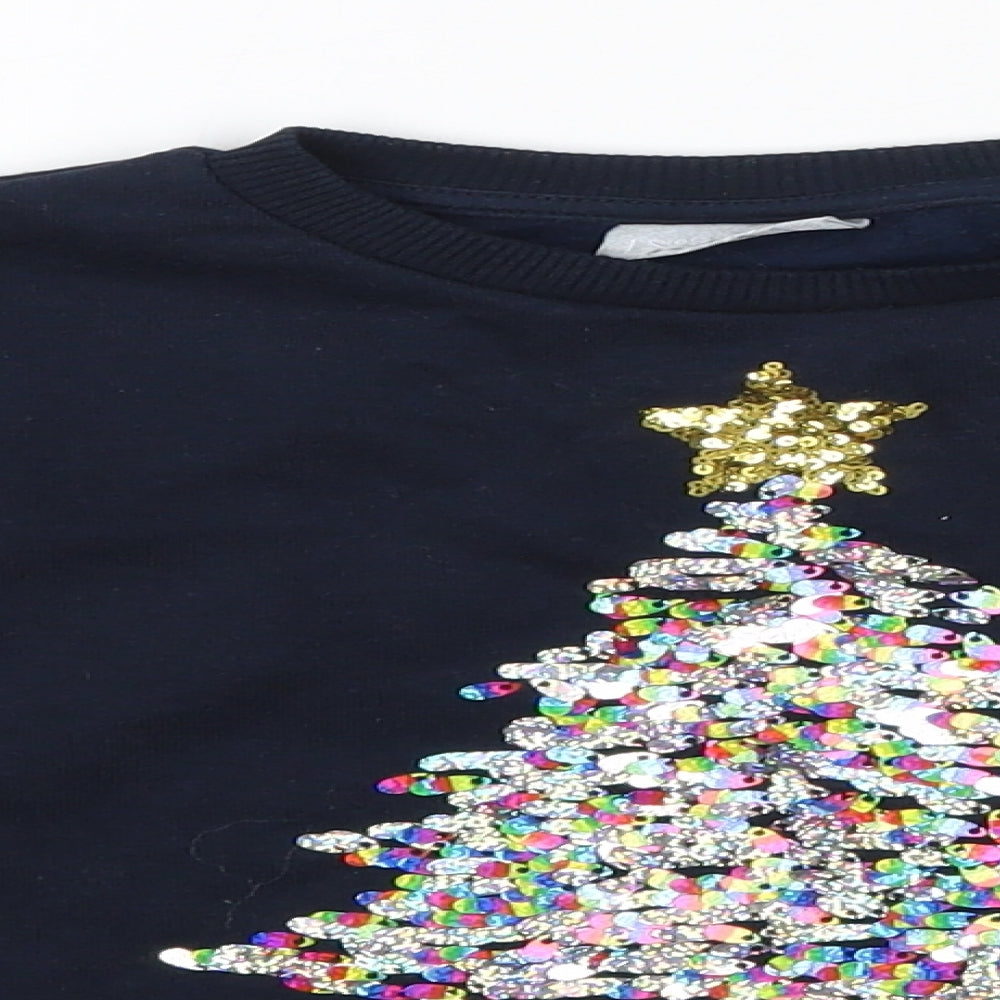 Matalan Girls Blue Round Neck  Cotton Pullover Jumper Size 6 Years   - Christmas