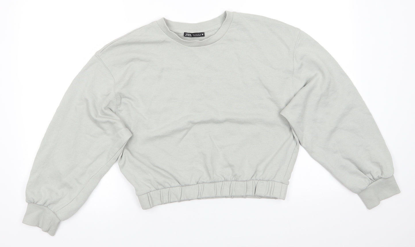 Zara Womens Green  Cotton Pullover Sweatshirt Size 14   - Pale Sage Green